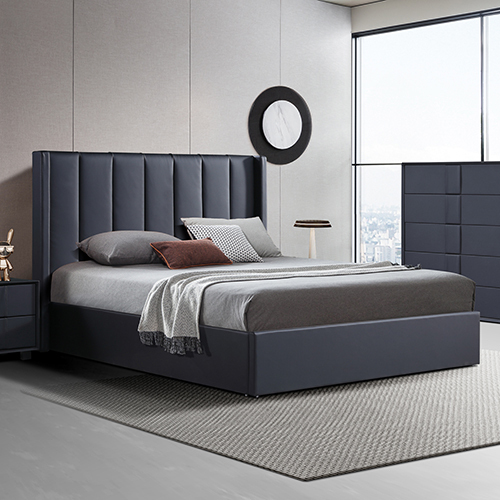 Prado Bed Frame Queen Black Pu Gas Lift Storage