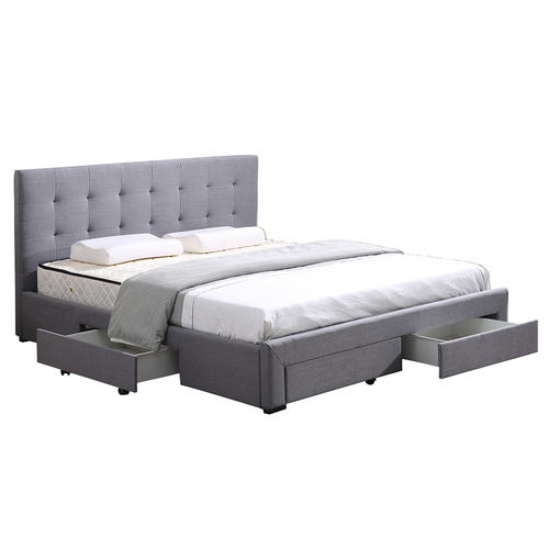 Bed Frame Base With Storage Drawer Mattress Wooden Fabric Double Grey