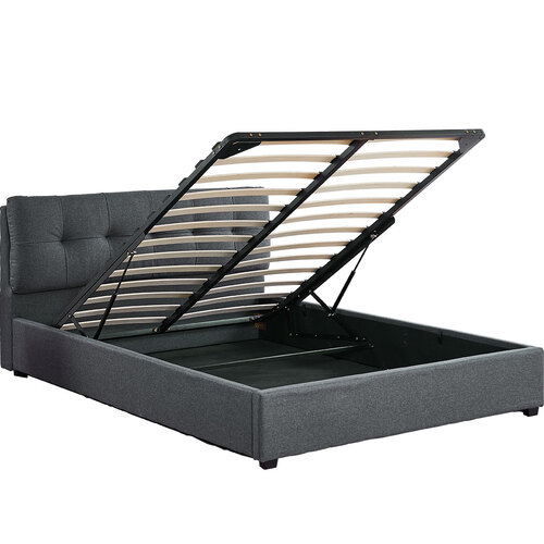 Arkell Bed Frame Queen Size Gas Lift Base Storage Wooden Platform Cotton