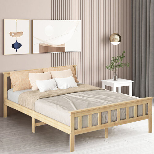 Levede Wooden Bed Frame Double Size Mattress Base Solid Timber Pine Wood Natural