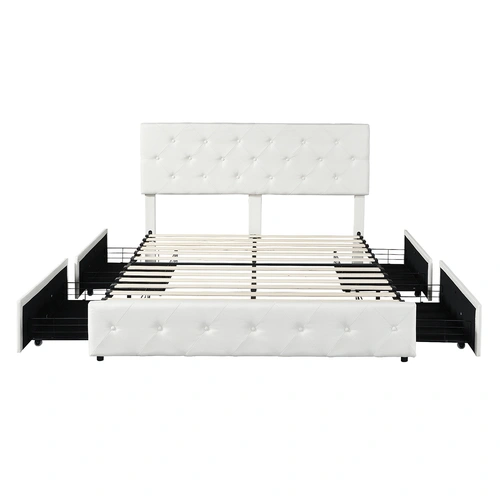  Queen Bed Frame Tufted 4 Drawer