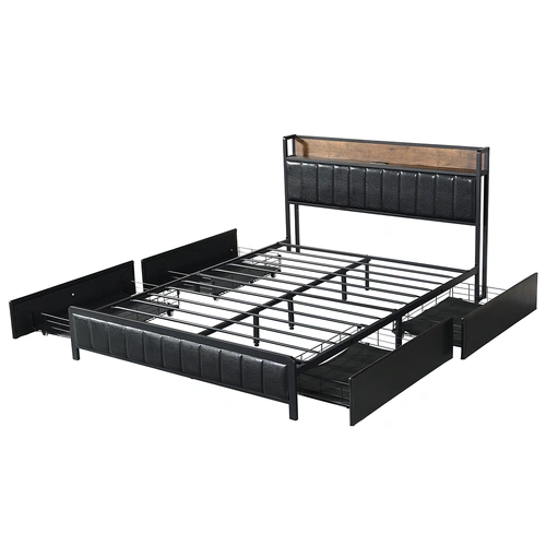  Queen Bed Frame PU 4 Drawer USB Charge