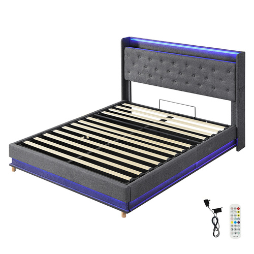 Levede Queen Bed Frame Gas Lift LED Light