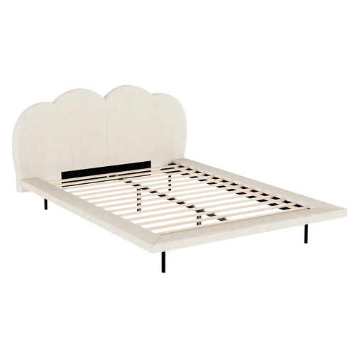 Bed Frame Queen Size Boucle Beige