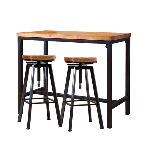 Levede 3pc Industrial Pub Table Bar Stools Wood Chair Set Home Kitchen Furniture