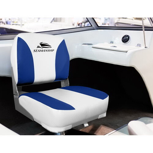 Set of 2 Folding Swivel Boat Seats - White & Blue