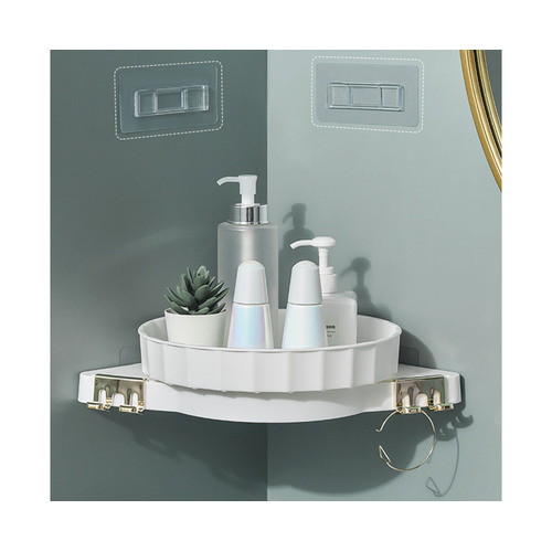 White 360 Degree Wall-Mounted Rotating Bathroom Organiser Corner Vanity Rack Toilet Adhesive Storage Shelf
