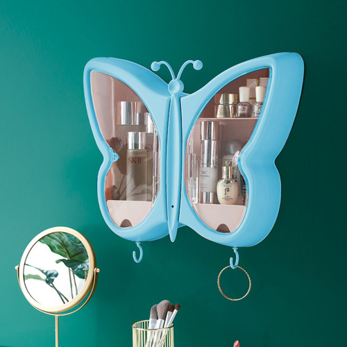 Blue Butterfly Shape Wall-Mounted Makeup Organiser Dustproof Waterproof Bathroom Storage Box Home Decor