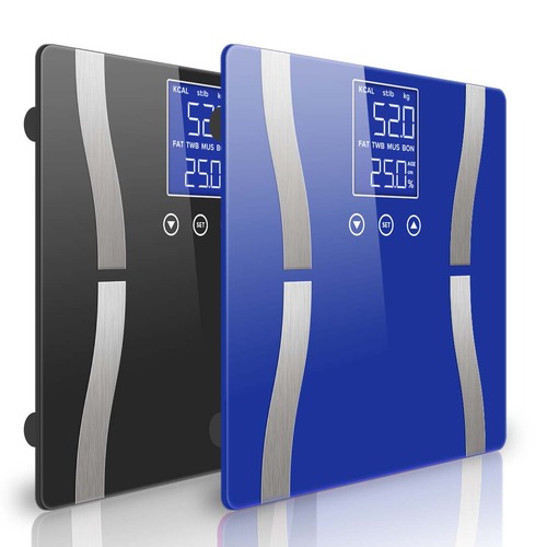 2X Digital Body Fat Scale Bathroom Scale Weight Gym Glass Water LCD Blue/Black