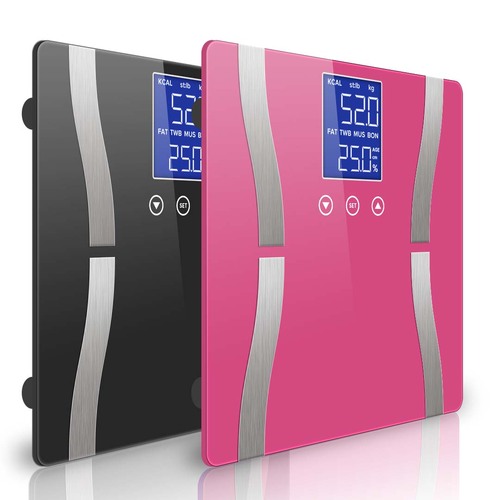 2X Digital Body Fat Scale Bathroom Scale Weight Gym Glass Water LCD Black/Pink