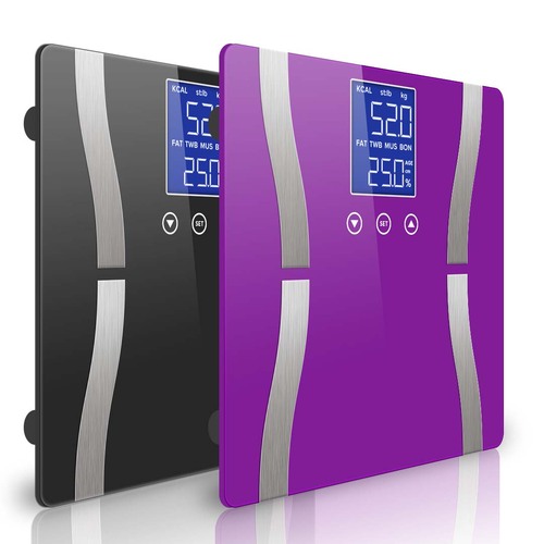 2X Digital Body Fat Scale Bathroom Scale Weight Gym Glass Water LCD Black/Purple