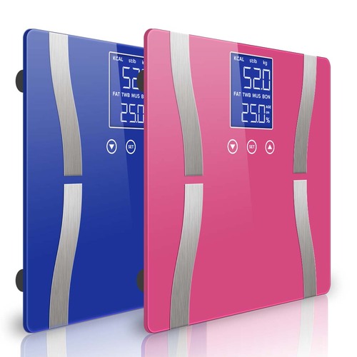 2X Digital Body Fat Scale Bathroom Scales Weight Gym Glass Water LCD Blue/Pink