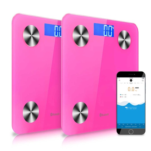 2X Wireless Bluetooth Digital Body Fat Scale Bathroom Health Analyser Weight Pink