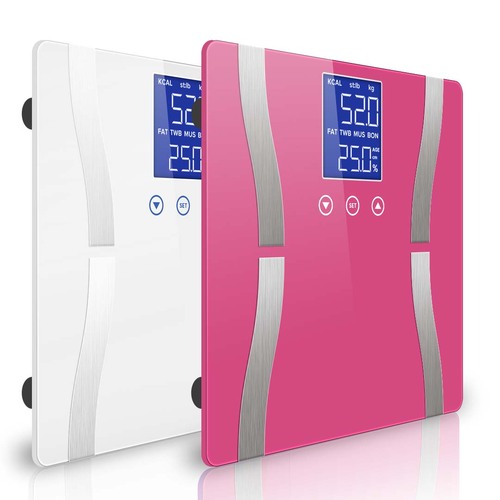 2X Digital Body Fat Scale Bathroom Scales Weight Gym Glass Water LCD Pink/White