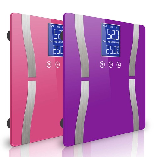 2X Digital Body Fat Scale Bathroom Scales Weight Gym Glass Water LCD Purple/Pink