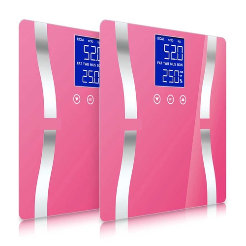 2X Digital Body Fat Scale Bathroom Scales Weight Gym Glass Water LCD Electronic Pink