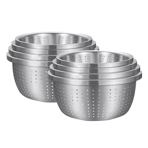 2X Stainless Steel Nesting Basin Colander Perforated Kitchen Sink Washing Bowl Metal Basket Strainer Set of 4