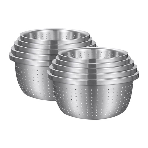 2X Stainless Steel Nesting Basin Colander Perforated Kitchen Sink Washing Bowl Metal Basket Strainer Set of 5