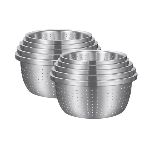 2X Stainless Steel Nesting Basin Colander Perforated Kitchen Sink Washing Bowl Metal Basket Strainer Set of 5