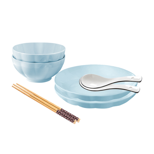 Light Blue Japanese Style Ceramic Dinnerware Crockery Soup Bowl Plate Server Kitchen Home Decor Set of 4