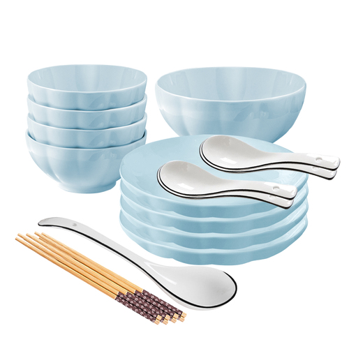 Light Blue Japanese Style Ceramic Dinnerware Crockery Soup Bowl Plate Server Kitchen Home Decor Set of 9