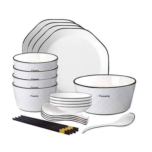 Diamond Pattern Ceramic Dinnerware Crockery Soup Bowl Plate Server Kitchen Home Decor Set of 13