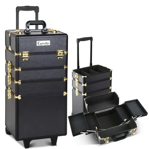 7 in 1 Portable Cosmetic Beauty Makeup Trolley - Black & Gold