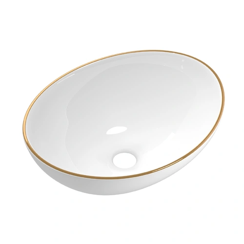 Bathroom Basin Ceramic Vanity Sink Hand Wash Bowl Gold Line 41 x 34 cm