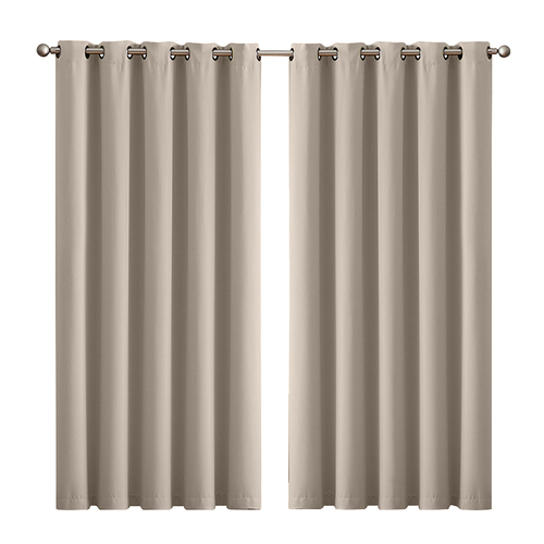 2x Blockout Curtains Panels 3 Layers Eyelet Room Darkening 180x230cm Beige