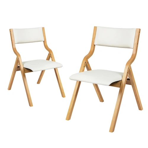  2x Dining Chairs Foldable PU Beige