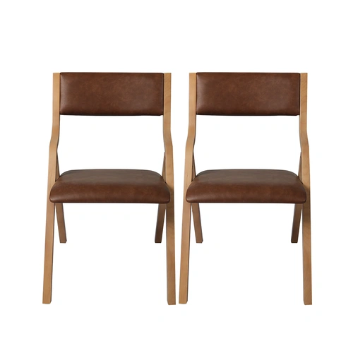  2x Dining Chairs Foldable PU Brown