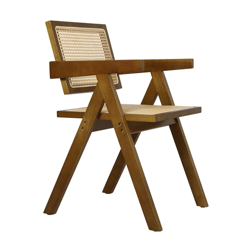  1x Walnut Wicker Armchair Dining Chair
