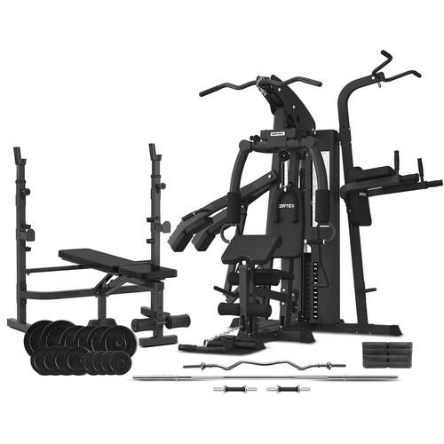 CORTEX GS7 Multi Station Home Gym with 98kg Weight Stack + MF4000 Bench Press + 90kg EnduraShell Weight Plate Package