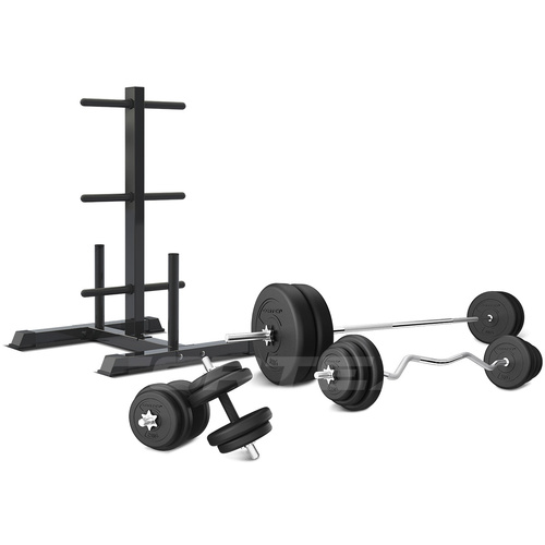 90kg EnduraCast Barbell Weight Set with Weight Tree