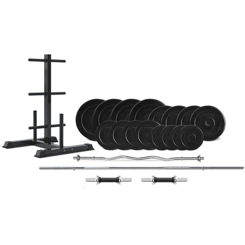 90kg EnduraCast Barbell Weight Set with Weight Tree