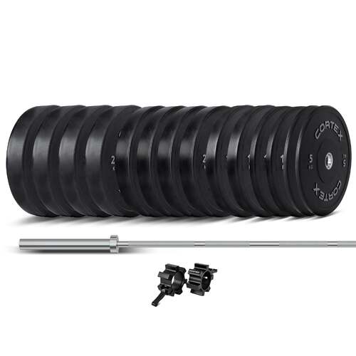 260kg Black Series V2 Rubber Olympic Bumper Plate Set 50mm with ZEUS100 Barbell
