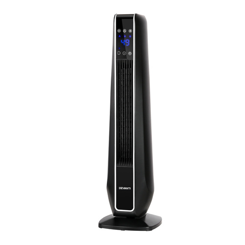 Electric Ceramic Tower Fan Heater Portable Oscillating Remote Control 2400W Black