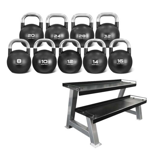 8kg to 32kg Commercial Steel Kettlebell V2 Package with Kettlebell Stand