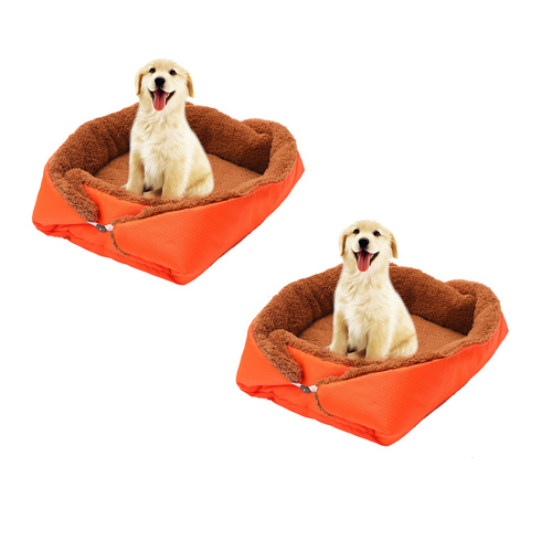 2X Orange Dual-purpose Cushion Nest Cat Dog Bed Warm Plush Kennel Mat Pet Home Travel Essentials
