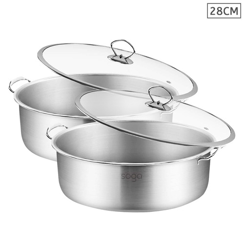 2X Stainless Steel 28cm Casserole With Lid Induction Cookware