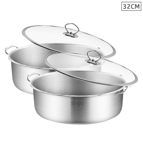 2X Stainless Steel 32cm Casserole With Lid Induction Cookware