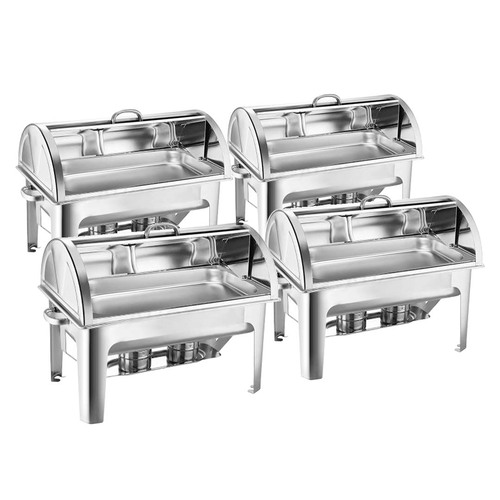 4X 9L Stainless Steel Full Size Roll Top Chafing Dish Food Warmer