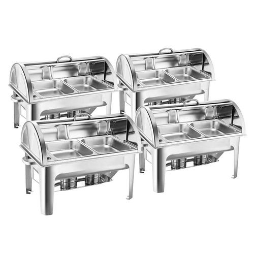 4X 4.5L Dual Tray Stainless Steel Roll Top Chafing Dish Food Warmer