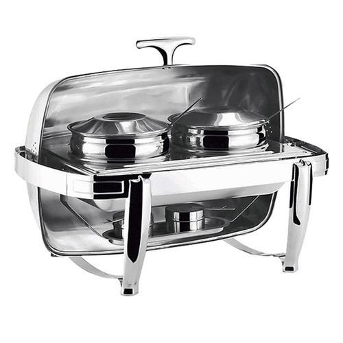 6.5L Stainless Steel Double Soup Tureen Bowl Station Roll Top Buffet Chafing Dish Catering Chafer Food Warmer Server
