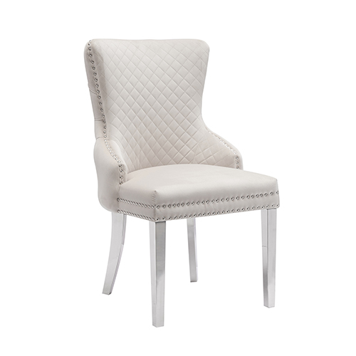 Lyon 2x Dining Chair Beige Velvet STAINLESS Legs