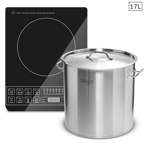Electric Smart Induction Cooktop and 17L Stainless Steel Stockpot 28cm Stock Pot