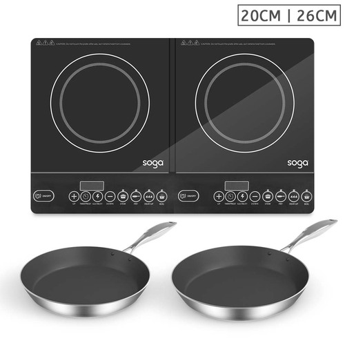 Dual Burners Cooktop Stove With 20cm and 26cm Induction Frying Pan Skillet