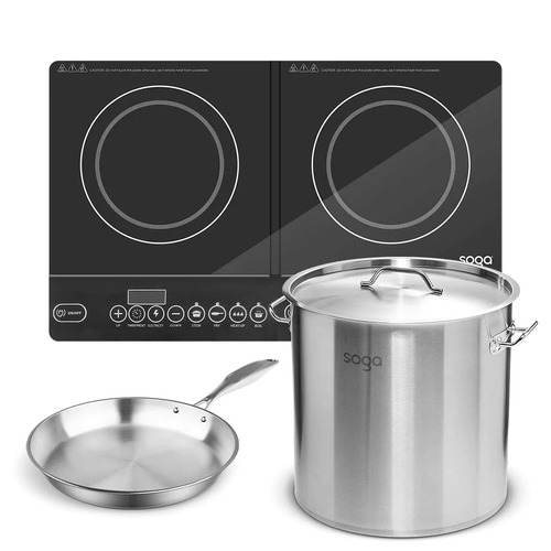 Dual Burners Cooktop Stove, 17L Stainless Steel Stockpot and 28cm Induction Fry Pan