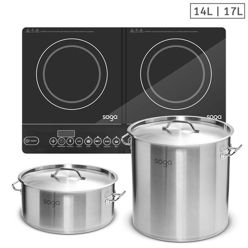 Dual Burners Cooktop Stove, 14L and 17L Stainless Steel Stockpot Top Grade Stock Pot