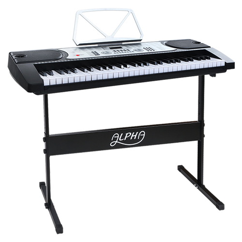 61 Keys Electronic Piano Keyboard LED Electric Silver with Music Stand for Beginner